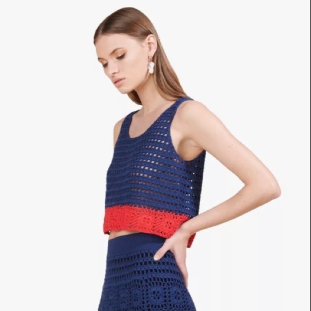 STAUD Blue and Red Crochet Tank Top